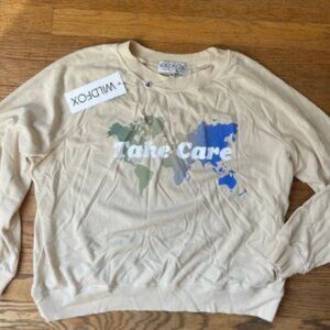 NEW Wildfox Take Care Earth Crew Sweatshirt Wheat Size Medium NWT